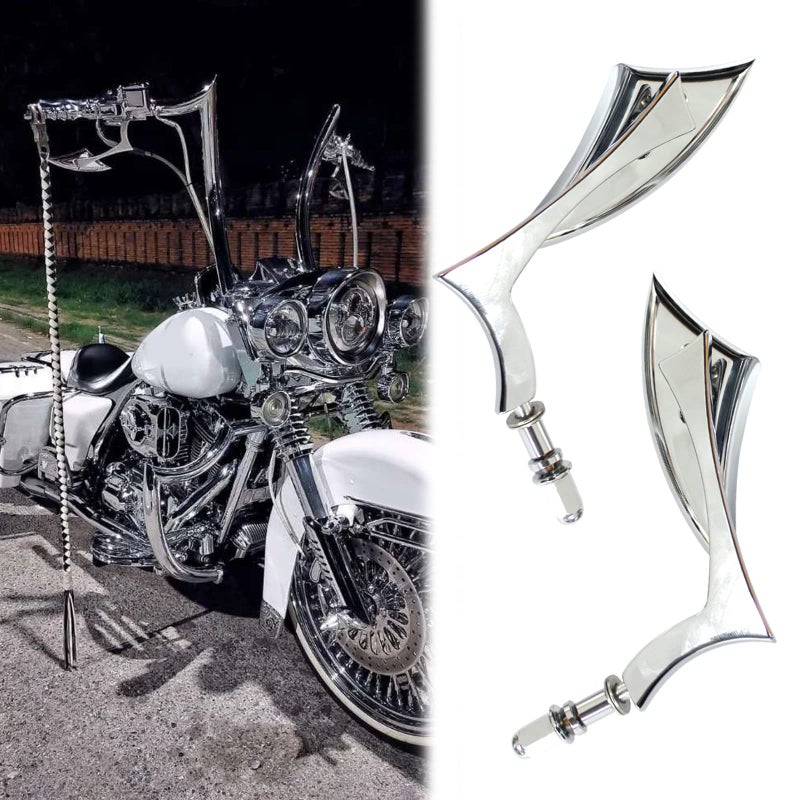 MISS MOLY Pair Motorcycle Chrome Side Mirrors for Sportster XL 883 1200 Road King V-Rod Street Glide Electra Glide Dyna Softail 1982-2018 - Image 4